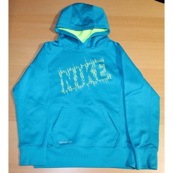 Girls Nike Thema-Fit Logo Hoodie Pullover Sweatshirt Youth Medium Green 575208 - Picture 1 of 5